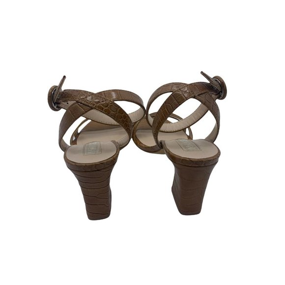 Mango Size 39 (US 8) Brown Faux Leather Chunky Heel Sandals Square Toe - Picture 4 of 10